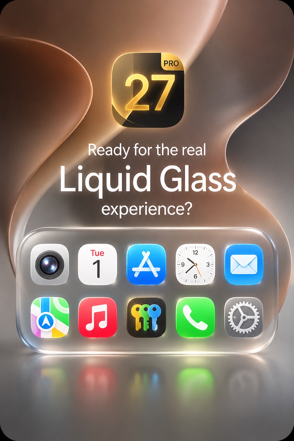 Launcher iOS 27 Liquid Glass dock preview
